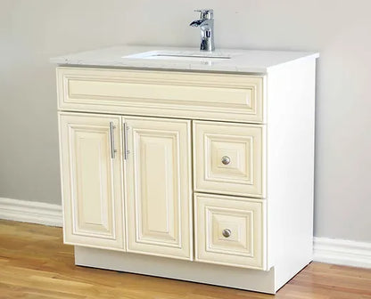 Bella 42" Solid Wood Floor Mount Vanity with Quartz Countertop - 2 Drawers on Right Side and 2 Doors