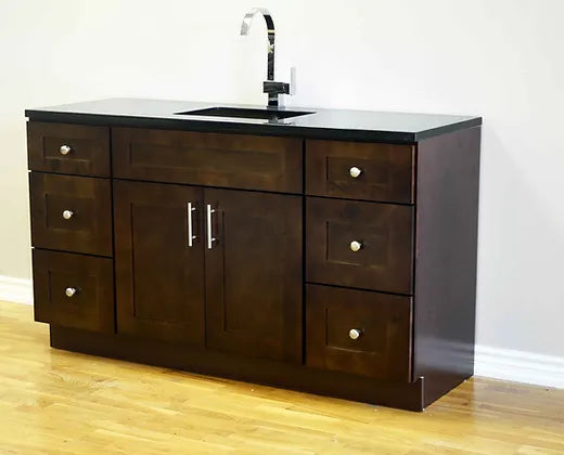 Bella 54" Solid Wood Floor Vanity with Quartz Countertop - 2 Doors and 6 Drawers