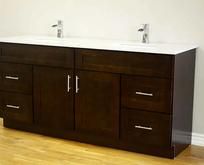 Bella 72" Solid Wood Vanity with Quartz Countertop - 2 Doors and 4 Drawers