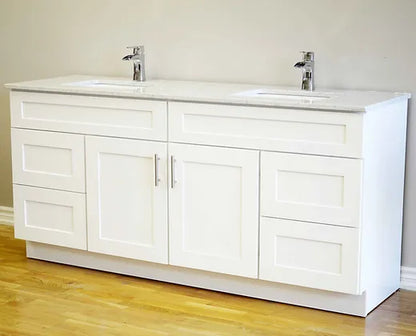 Bella 72" Solid Wood Vanity with Quartz Countertop - 2 Doors and 4 Drawers