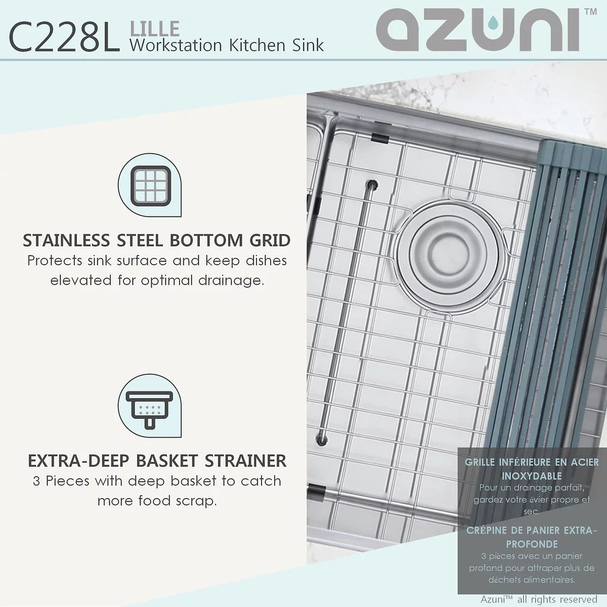 Azuni 28" x 19" Lille Workstation Double Bowl Undermount Kitchen Sink Stainless Steel C228l