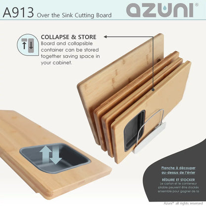 Azuni 18" Kitchen Sink Bamboo Cutting Board Set With Container A913