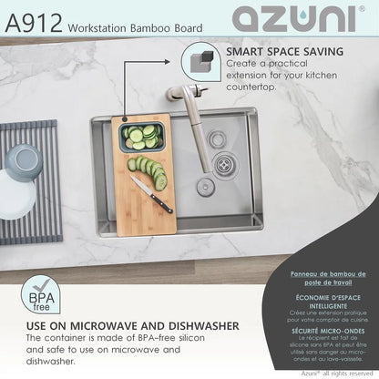 Azuni 17" Workstation Sink Bamboo Cutting Board Set With Container A912