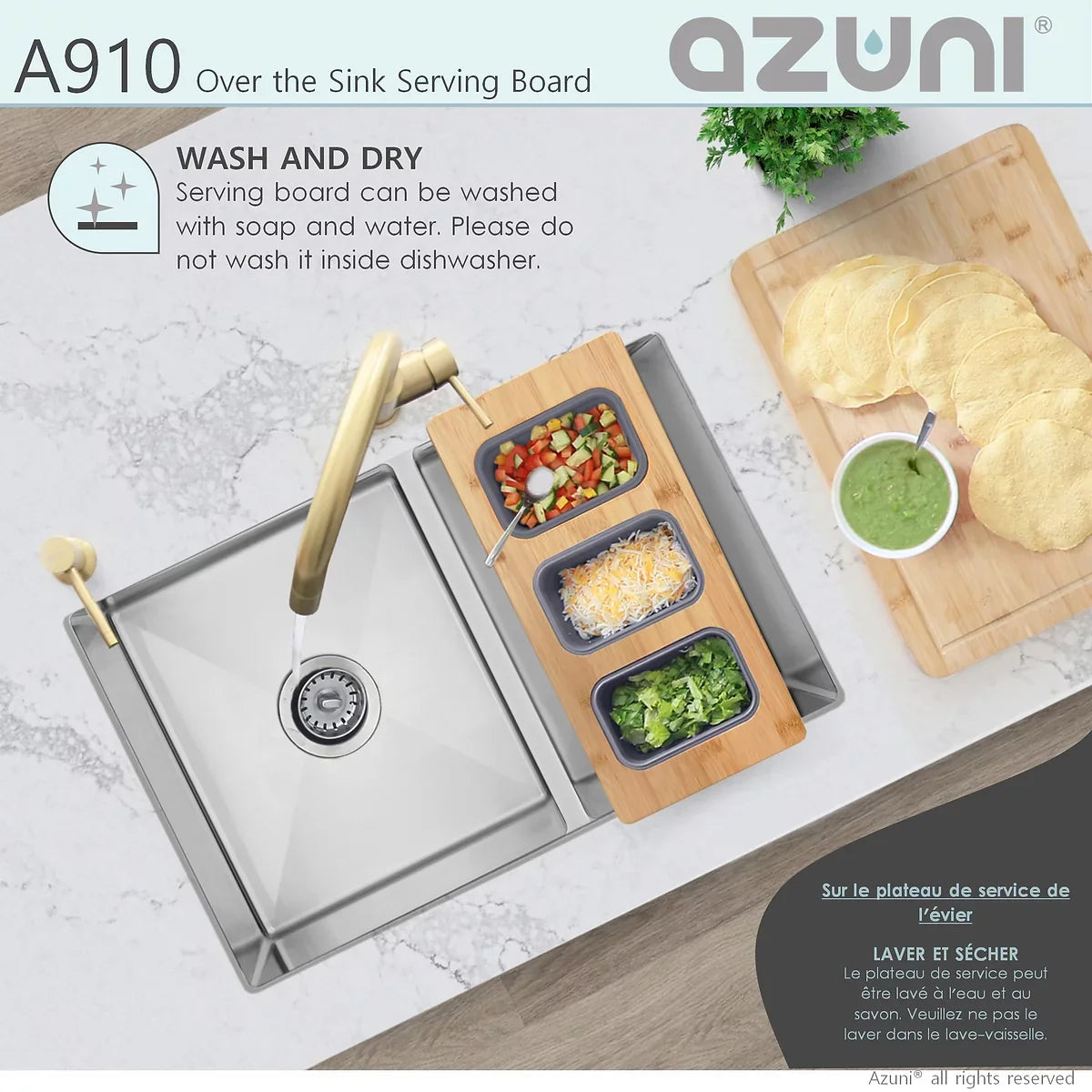 Azuni 18" Kitchen Sink Bamboo Serving Board Set With 3 Containers A910