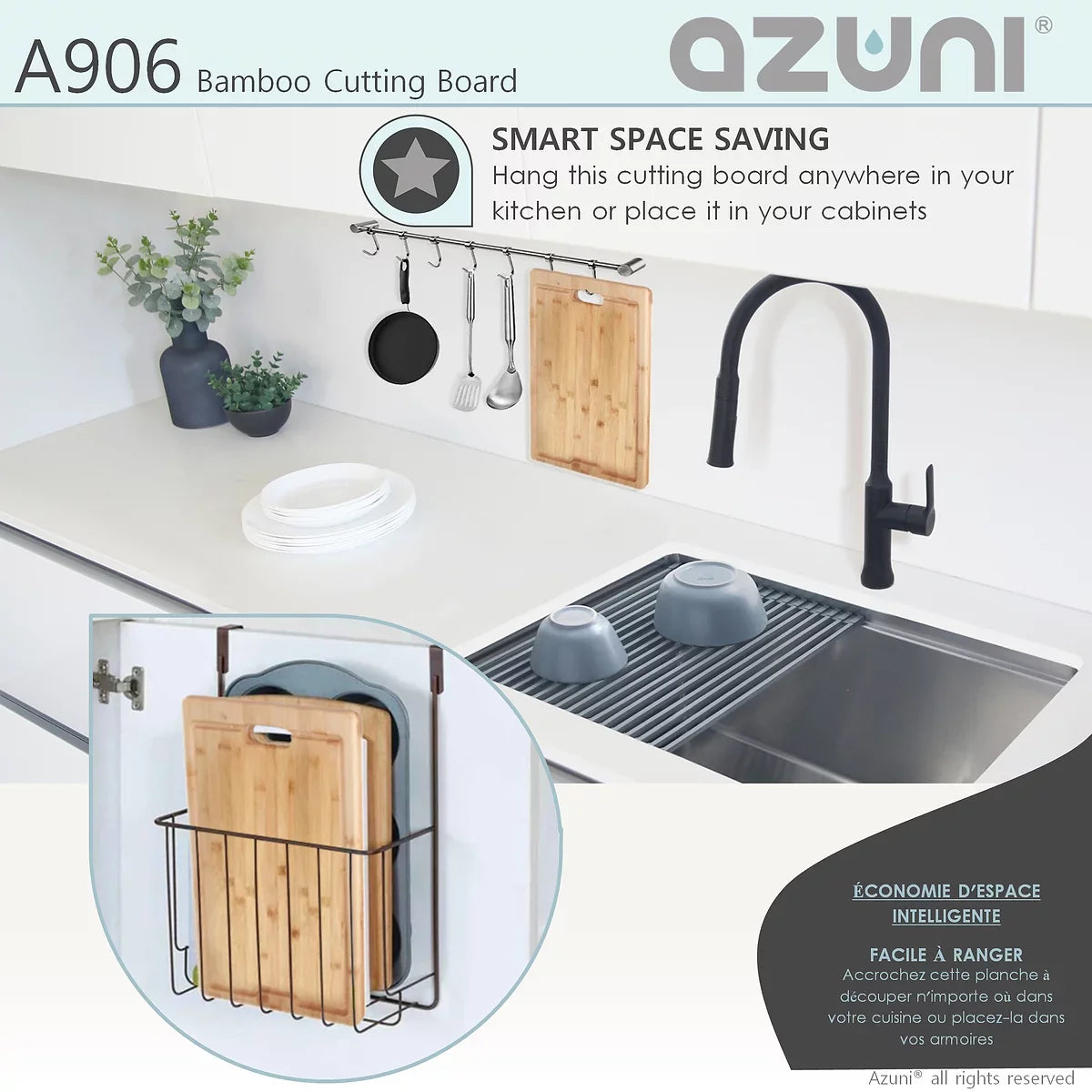 Azuni 17" Bamboo Cutting Board for Kitchen Sink A906