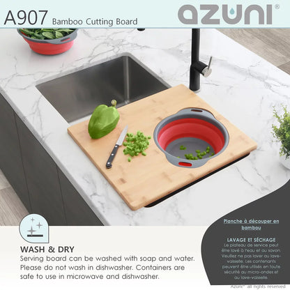 Azuni 16" Bamboo Cutting Board With Colander and Bowl Set A907