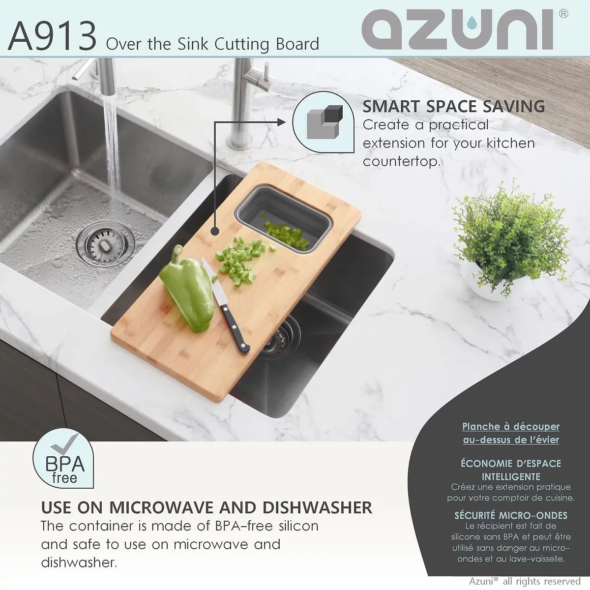 Azuni 18" Kitchen Sink Bamboo Cutting Board Set With Container A913