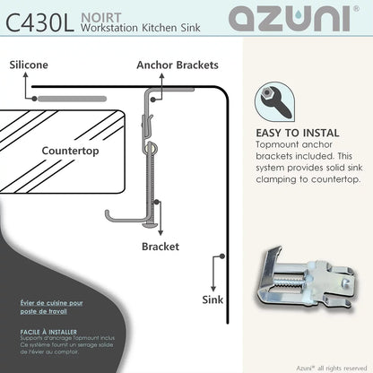 Azuni 31" x 20.5" Noirt Workstation Single Bowl Kitchen Sink Stainless Steel C430l