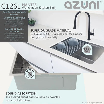 Azuni 25" x 19" Nantes Reversible Workstation Single Bowl Kitchen Sink Stainless Steel C126l