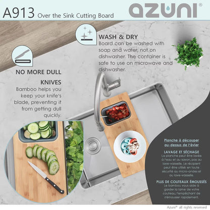 Azuni 18" Kitchen Sink Bamboo Cutting Board Set With Container A913