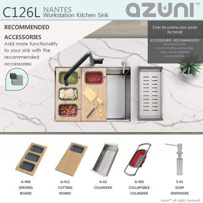 Azuni 25" x 19" Nantes Reversible Workstation Single Bowl Kitchen Sink Stainless Steel C126l