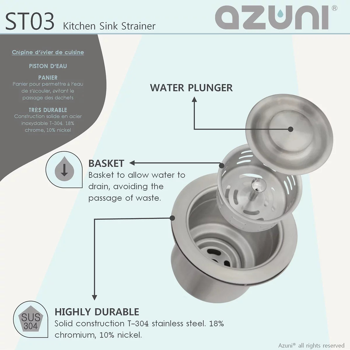 Azuni Luxury Baset Stainless Steel Kitchen Sink Strainer ST03