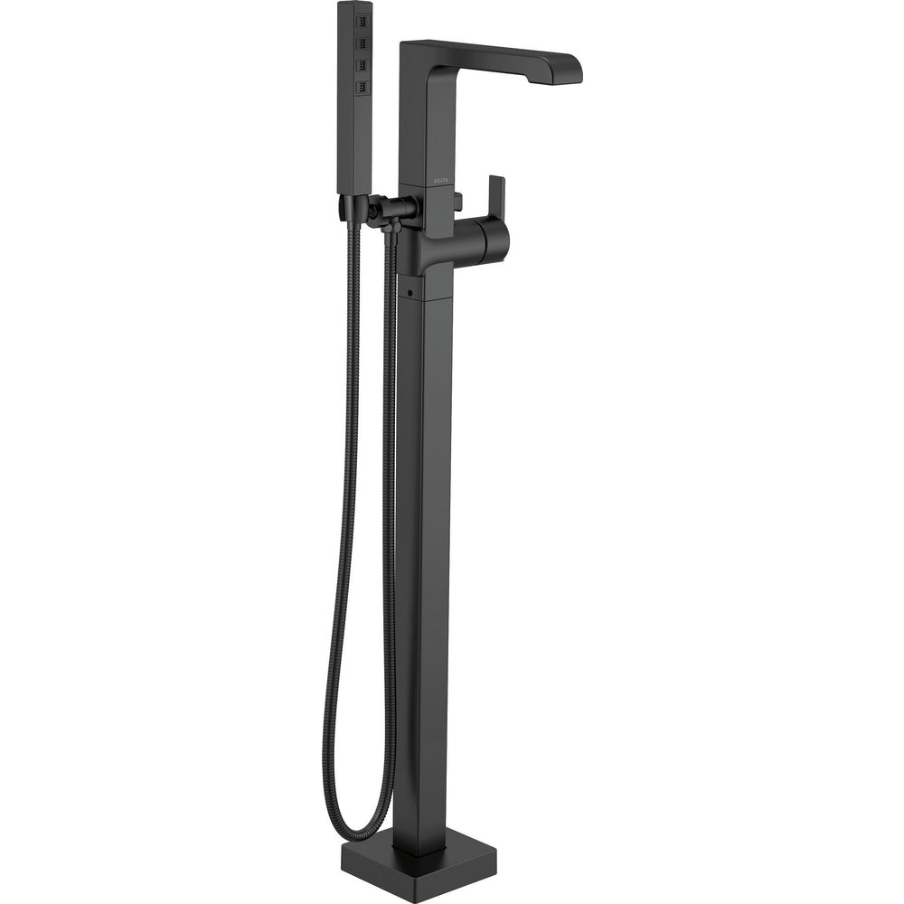 Delta ARA Single Handle Floor Mount Tub Filler Trim with Hand Shower -Matte Black (Valve Sold Separately)