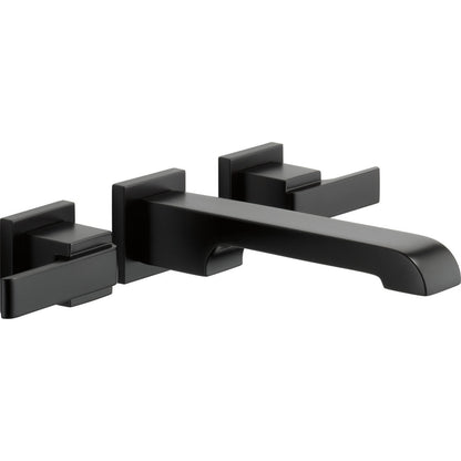 Delta ARA Two Handle Wall Mount Bathroom Faucet Trim -Matte Black (Valve Sold Separately)