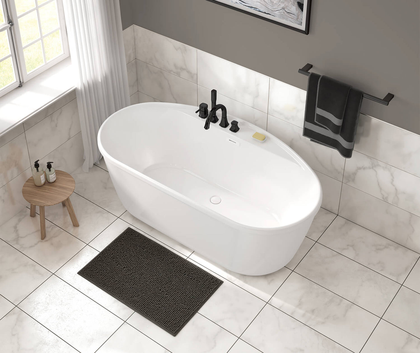 Maax Eldora 6434 AcrylX Freestanding Center Drain Bathtub in White with White Skirt