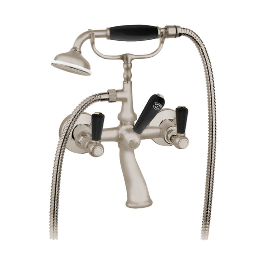 Aquadesign Products Wall Mount Tub Filler (Regent R2524L) - Brushed Nickel w/Black Handle