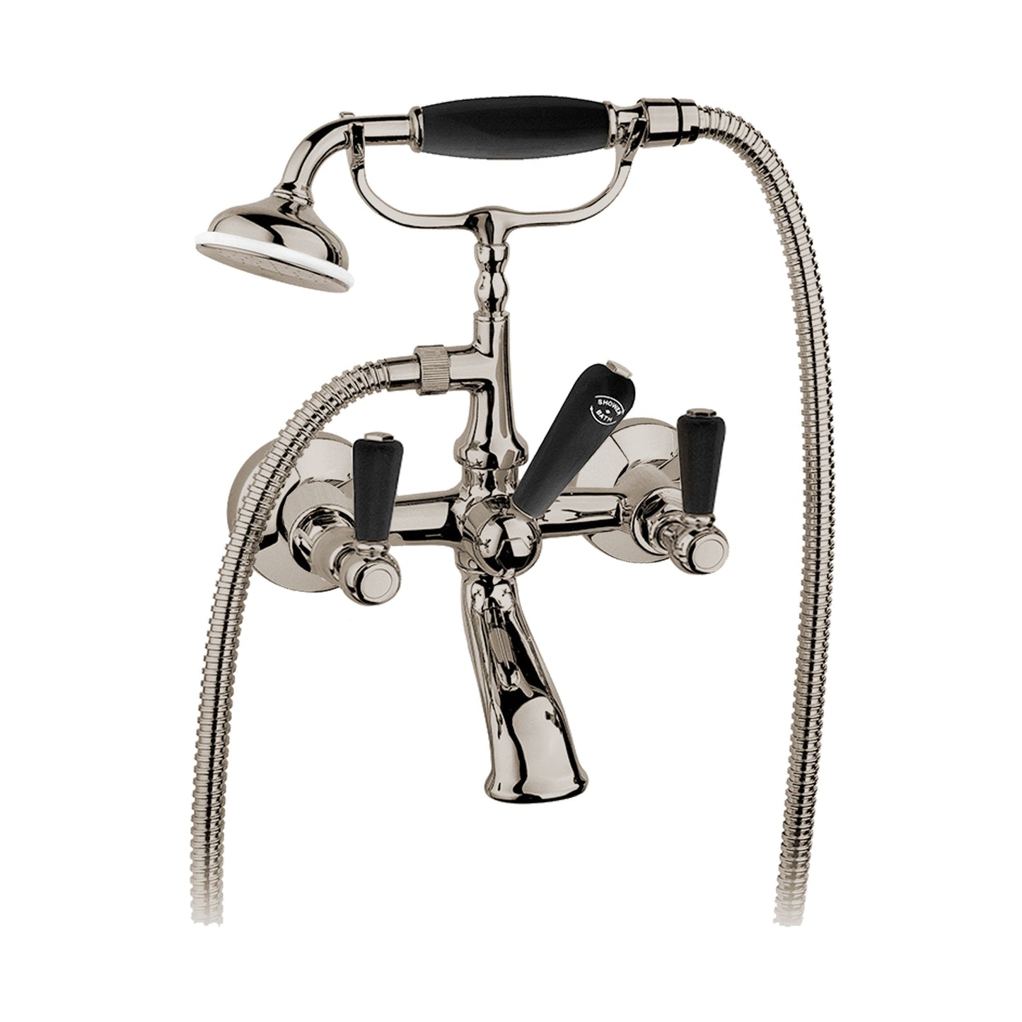 Aquadesign Products Wall Mount Tub Filler (Regent R2524L) - Polished Nickel w/Black Handle