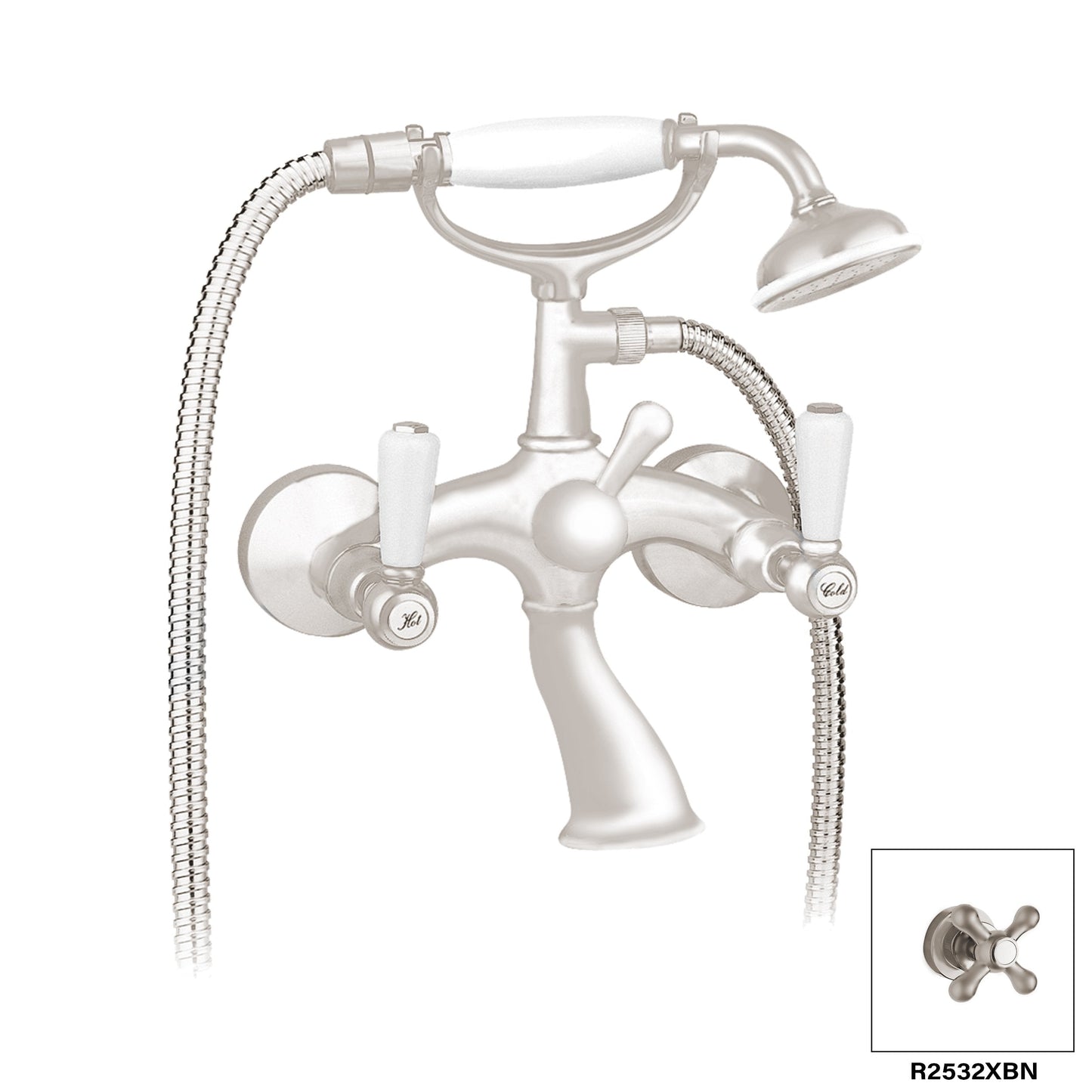 Aquadesign Products Wall Mount Tub Filler (Colonial R2532L) - Brushed Nickel