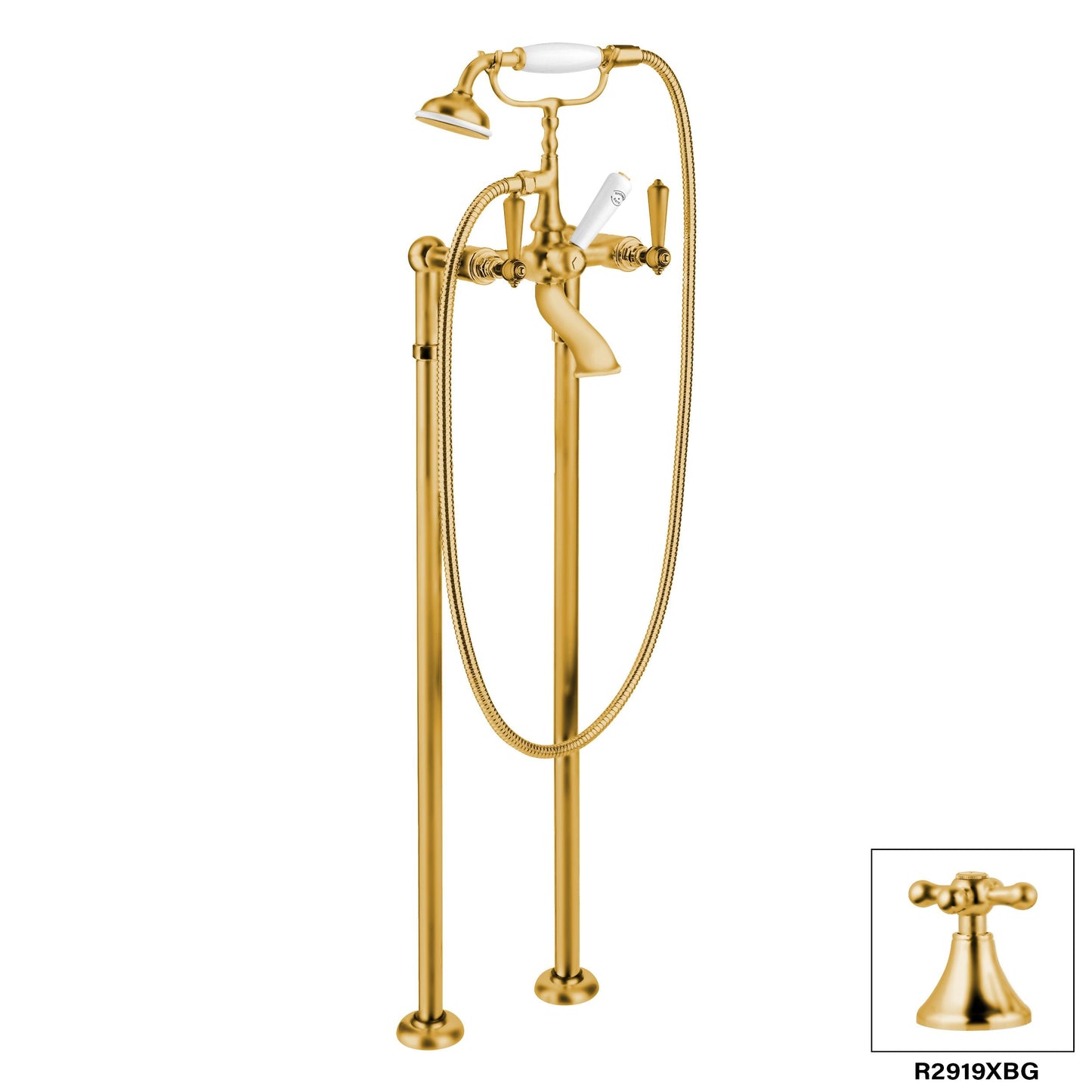 Aquadesign Products Floor Mount Tub Filler (London R2919L) - Brushed Gold