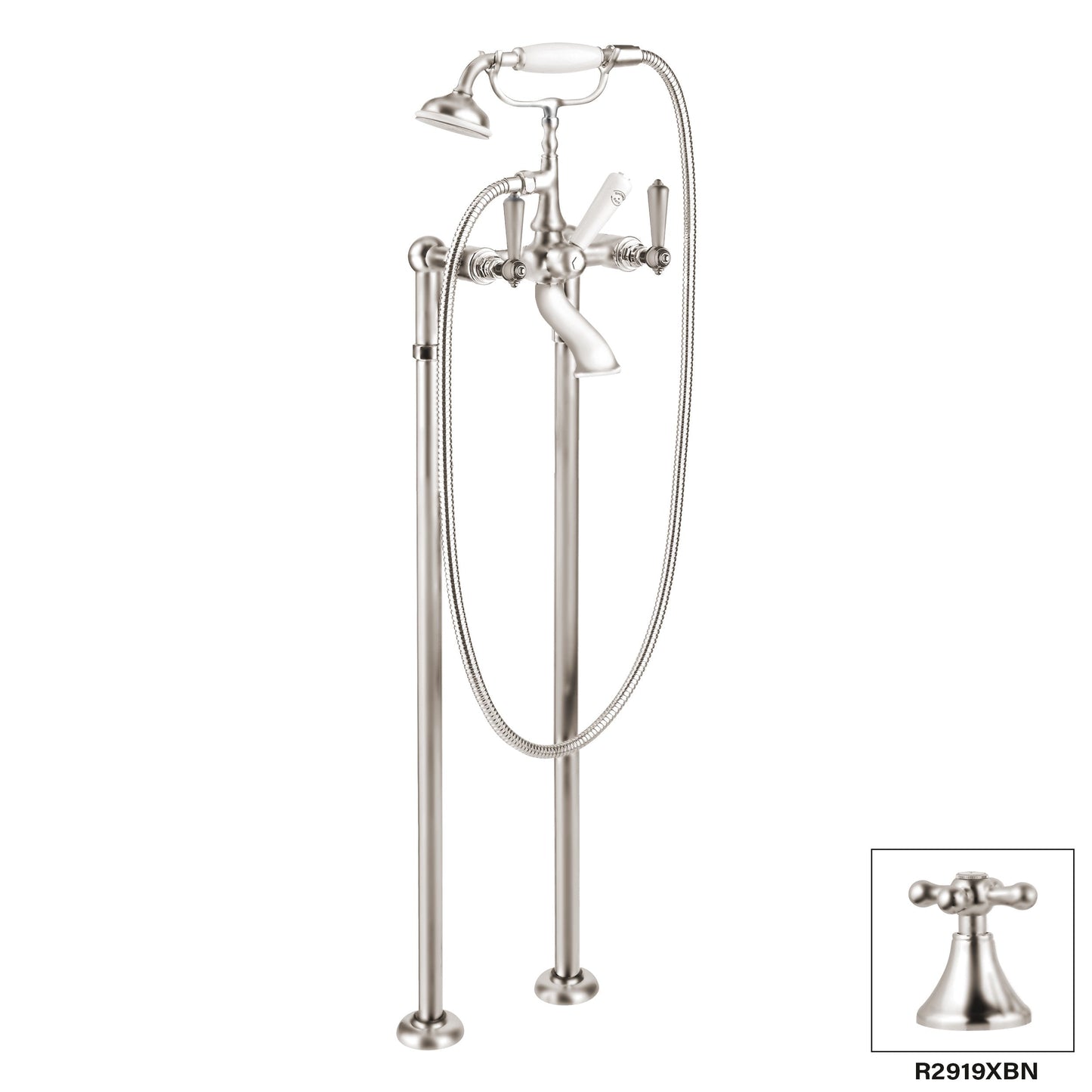 Aquadesign Products Floor Mount Tub Filler (London R2919L) - Brushed Nickel