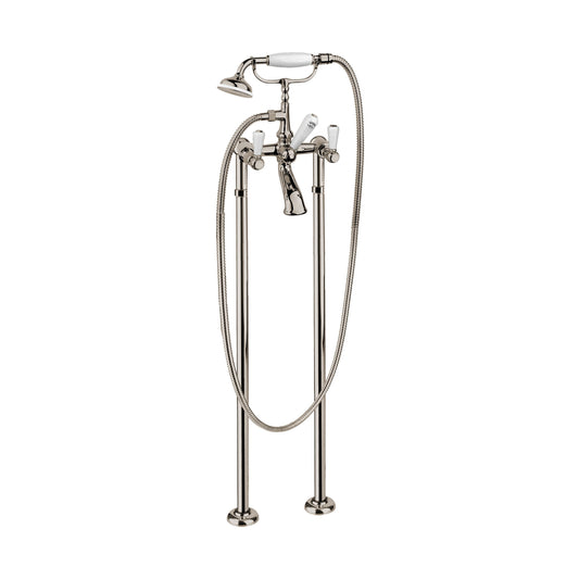 Aquadesign Products Floor Mount Tub Filler (Regent R2924L) - Polished Nickel w/White Handle