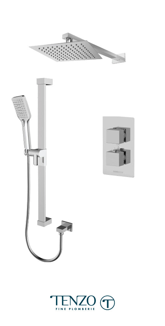 Tenzo - Slik T-box Thermostatic Shower Kit With 2 Functions - Chrome Finish