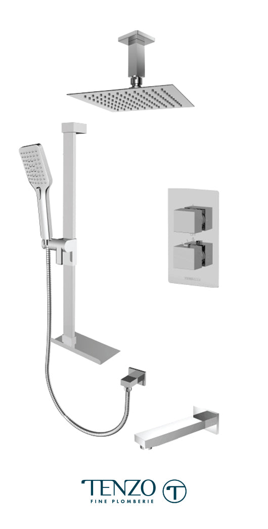 Tenzo - Slik Chrome Thermostatic T-box Shower Kit With 3 Functions