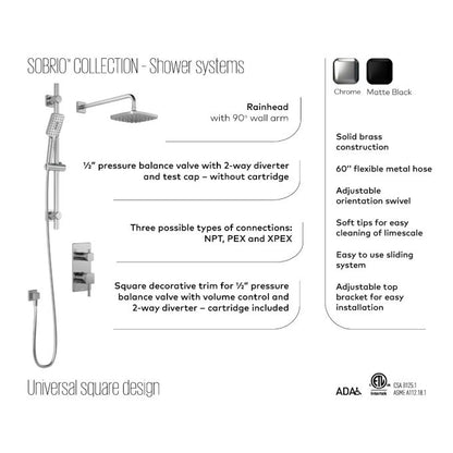 Kalia Sobrio PB2 - 1/2” Pressure Balance Shower System Without Valve (BF2086)