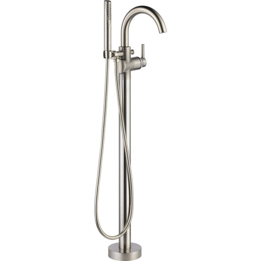 Delta TRINSIC Single Handle Floor Mount Tub Filler Trim with Hand Shower -Stainless Steel (Valves Sold Separately)